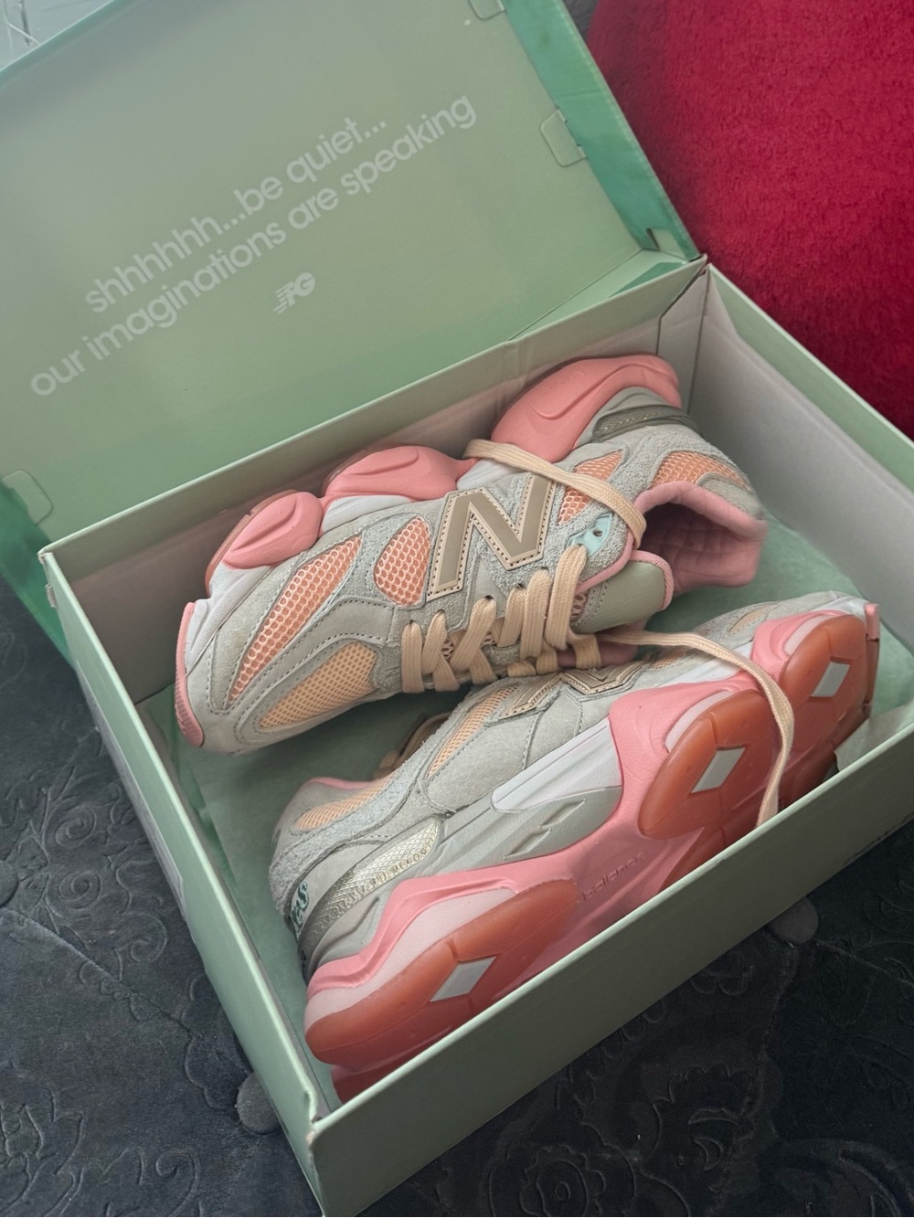 New Balance Men Cream, Pink & Light Green Sneakers - Picture 2 of 3